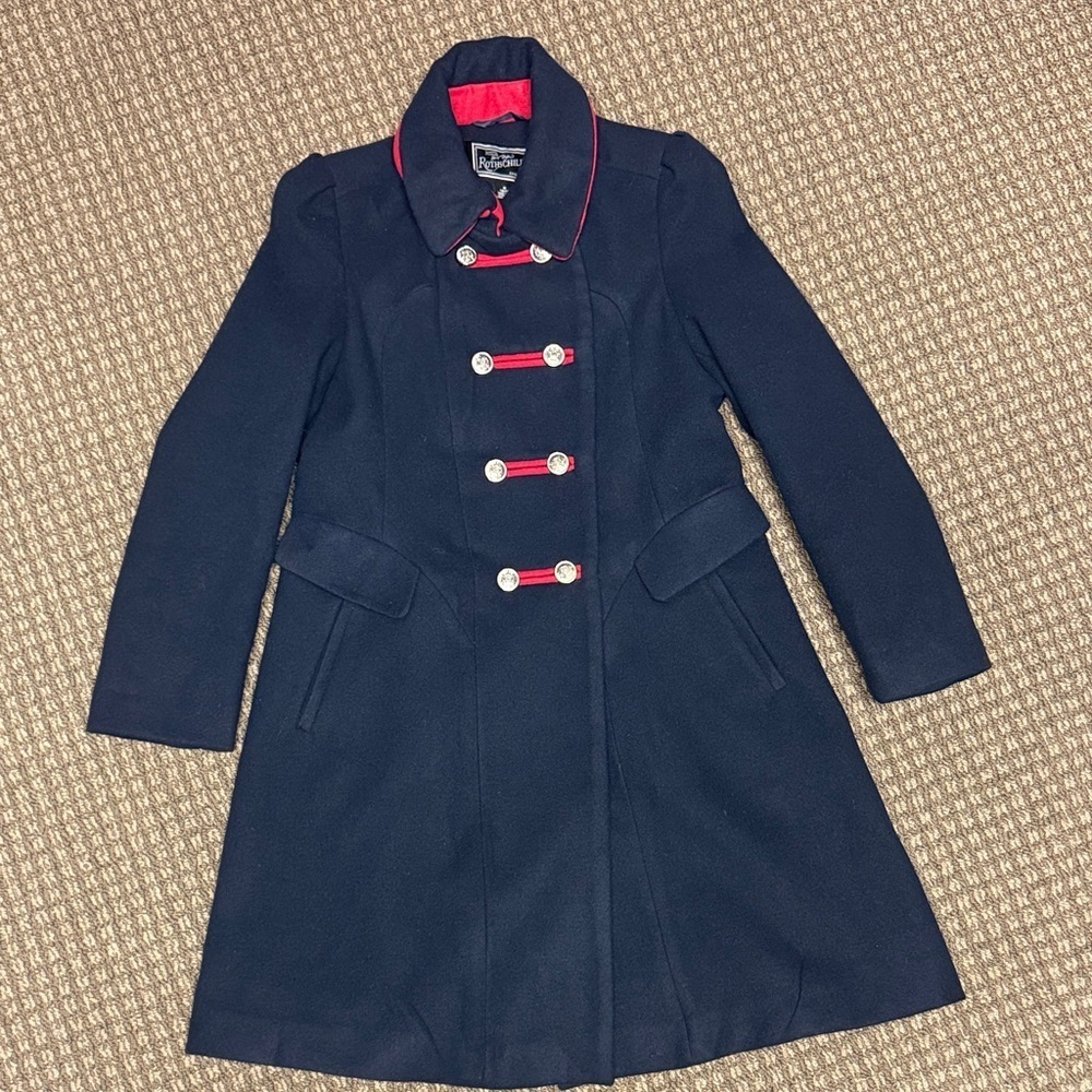 Rothschild Girls Navy Pea Coat w/Red Details Easter Holiday Party Wear